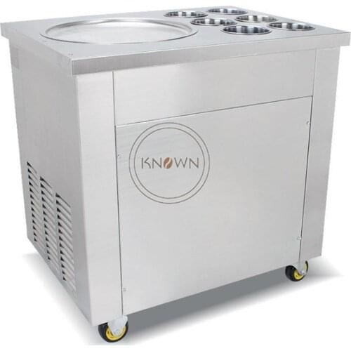 Single pan with 6 fruit container instant hard fried ice cream rolls machine