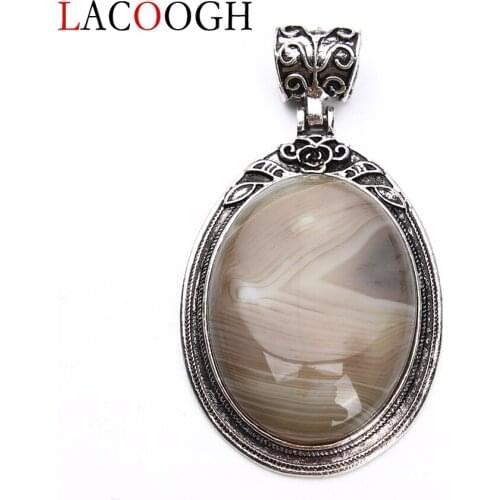 Wholesale Fashion 38x67mm Natural Stone Oval Pendants Light Brown Striped Charms Women Men Necklaces DIY Craft Jewelry Findings