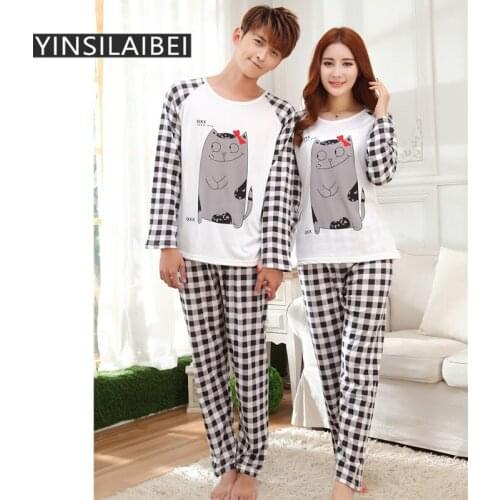 Spring Autumn Milk Fiber Women/Men Pajamas Set For Couple Cartoon Print Plus Size Female Sleepwear Home Clothing SR080#10