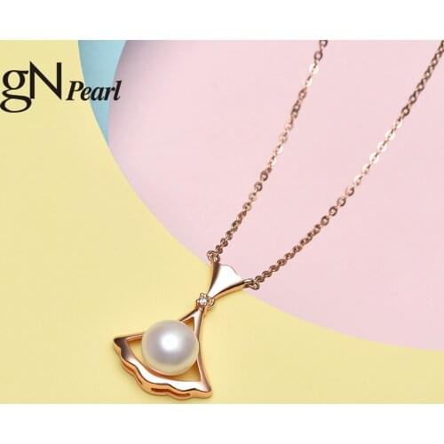 GN Pearl 7-8mm White Natural Freshwater Pearl Pendants 925 Sterling Silver Gold Plate Zirconia Necklaces Chain Choker gNPearl