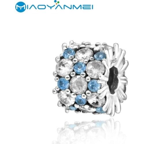 925 Sterling Silver Beads Fit Original Pandora Bracelets Blue and Clear Sparkle Charm DIY Women Fashion Jewelry Gift