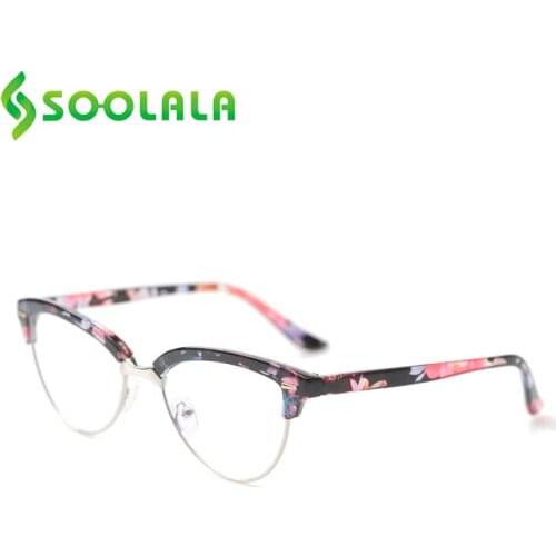 SOOLALA Retro Semi-rimless Cat Eye Anti Blue Light Reading Glasses Woman Ladies Farsighted Reader Presbyopia Glasses +0.5 to 4.0