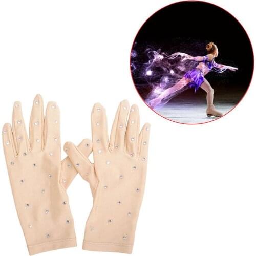 Spring Women Figure Ice Skating Gloves with Rhinestones For Competition Show Performance Skating Glove