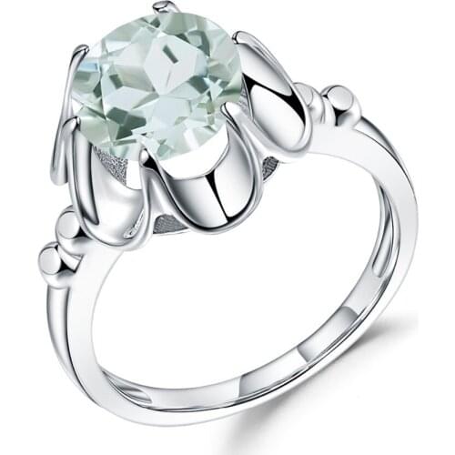 GEMS BALLET Round 2.73Ct Natural Green Amethyst Gemstone Ring Real 925 Sterling Silver Engagement Rings For Women Fine Jewelry