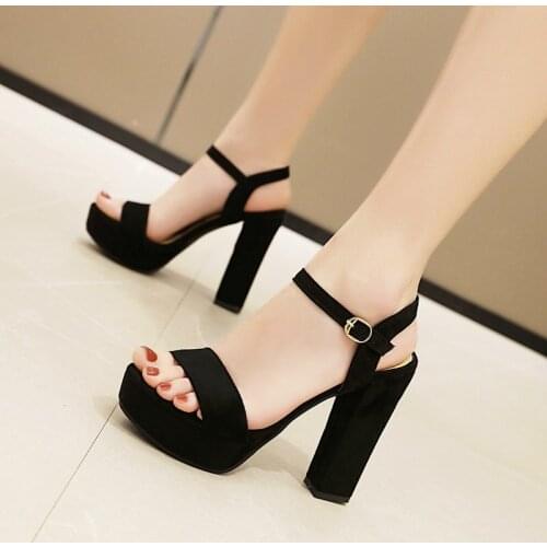 2020 Platform Square High Heel Women Sandals Buckle Open Toe Women High Heel Shoes Summer Party Shoes Black Beige
