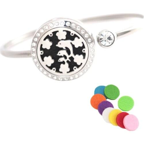 10Pcs Fish Locket Bracelet Bangle Aromatherapy 25mm Magnet Crystal Stainless steel essential oil diffuser locket bracelet