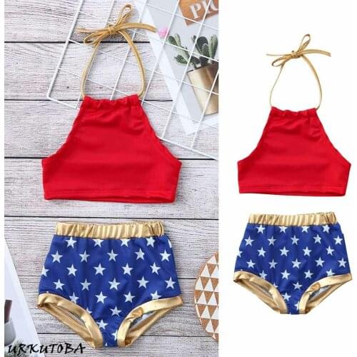 2020 Hot New Summer Kids Baby Girl 2Pcs Bikini Set Cute Star Print Sling Backless Swimwear Swimsuit Bathing Suit 1-6T