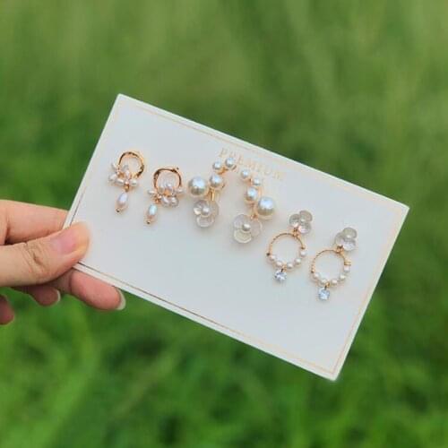 Korea Design 3 Pairs/Sets Stud Earrings Metal Geometric Irregular Simulated Pearl Beads Earrings For Women Girl Wedding Gift