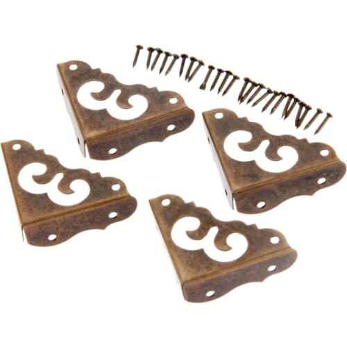 4Pcs Antique Jewelry Box Corner Foot Wooden Case Corner Protector Flower Pattern Carved Metal Crafts Furniture Fittings 31mm