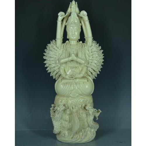 Antique old Handmade porcelain Statue,DeHua Thousand hands Buddha sculpture,Hand- crafts,best collection& adornment,free shippin