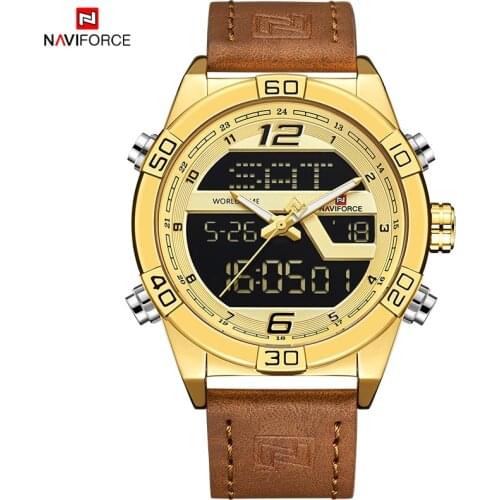 NAVIFORCE Mens Luxurious Brand Gold Waterproof Watch Men Quartz Dual Display Wristwatch Male Clock Watches Relogio Masculino