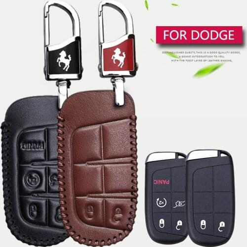 Real Leather Car Key Case Cover For Dodge Ram 1500 Caliber Journey Challenger Charger Nitro Durango Key Ring Chain Accessories