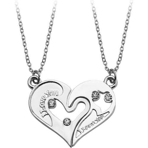 Zircon I LOVE YOU Heart Pendant Charm Necklaces Set For Lovers Boyfriend Girlfriend Gifts