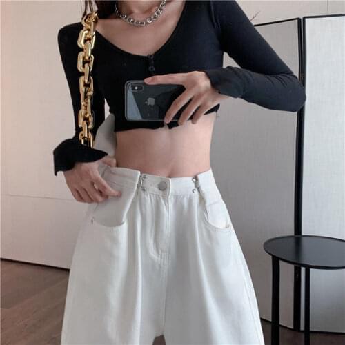 High Waist Black White Jeans for Women Fashion Wide Leg Denim Streetwear Vintage Mom Jeans Harajuku Boyfriend Straight Pants