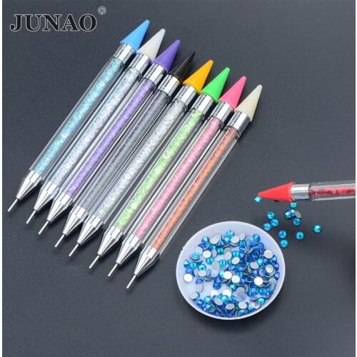 JUNAO Rhinestone Picking Tool Wax Pencil Pen Crystal Pen Round Picker Diamond Painting Tools Nail Art Rhinestone Tool