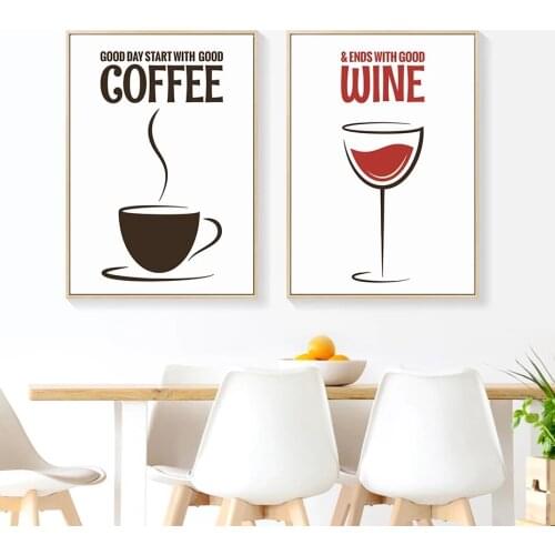 Cartoon Coffee and Wine Quotes Canvas Painting Wall Art Poster and Print Unframed Pictures for Kitchen Cafe Modern Home Decor