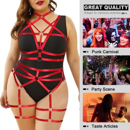 Plump Women Plus Size Set Goth Elastic Adjustable Strap Lingerie Body Harness Bdsm ​Kit Bondage Rope Garter Belt Erotic Clothing