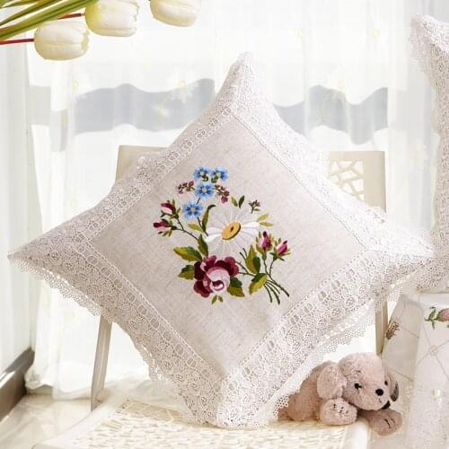 Colorful fashion embroidery flowers design bedside waist pillow case sofa cushion cover