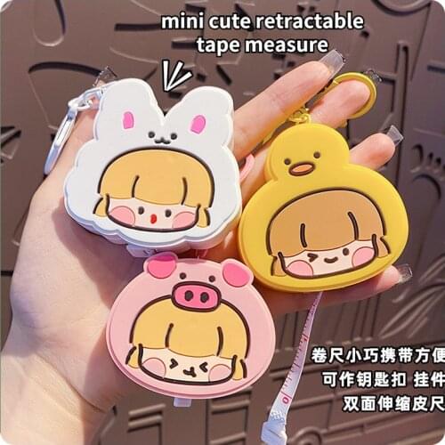 Creative Retractable Tape Measure Keychain Cartoon Rabbit Frog Pig Girl Animal Portable Measuring Clothes Ruler Bag Pendant Gift