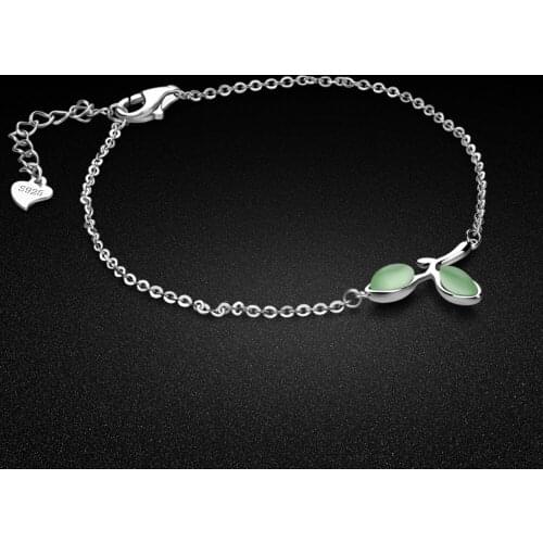 Minimalist minimalist 100% original silver bracelet women-925 sterling silver green zircon leaf bracelet birthday party jewelry