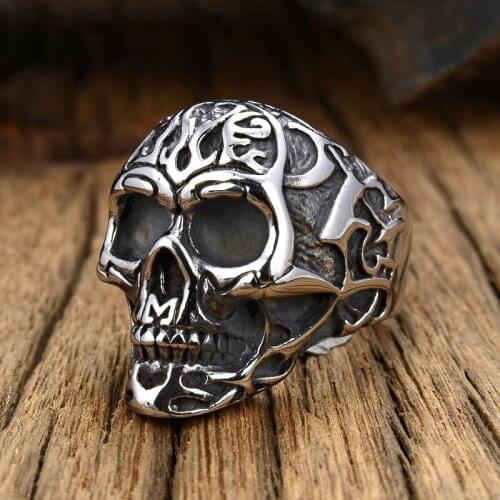 Vintage Gothic Punk Skull Rings for Men And Women Fashion Stainless Steel Biker Skull Ring Punk Hip Hop Jewelry Dropshipping