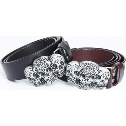 KDG Western Cowboy Mens Leather Skull Zinc Alloy Belt Buckle Hip Hop Trend All-match Pure Leather Pants Genuine Leather Belt