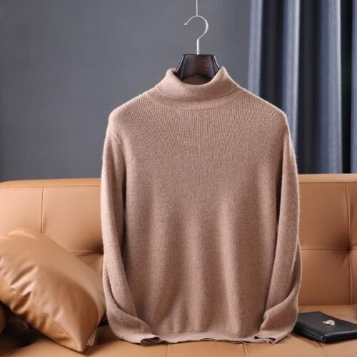 Man Thick Warm Sweaters 2021 New Arrival 100% Pure Wool Knitted Pullovers Male Turtleneck Long Sleeve Standard Jumpers
