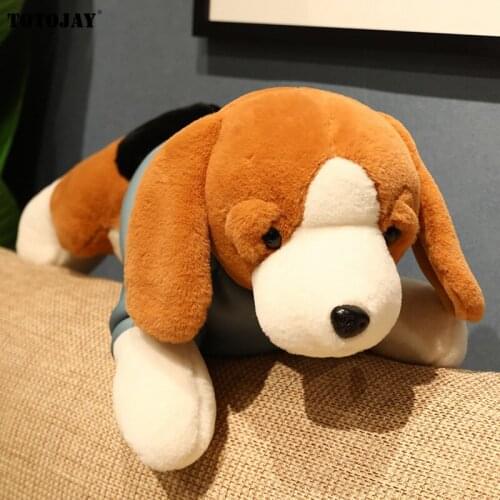 Nice 1pc 40cm/60cm/80CM Kawaii Plush Toy Lying Beagle Dog Stuffed Puppy with Clothes Soft Animal Pillow Baby Girls Birthday Gift