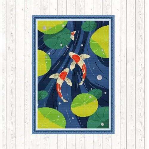 Koi Cross Stitch Sets DIY Handmade DMC Cotton Thread Printed Canvas 14ct 11ct Count Print Needlework Embroidery Cross Stitch Kit