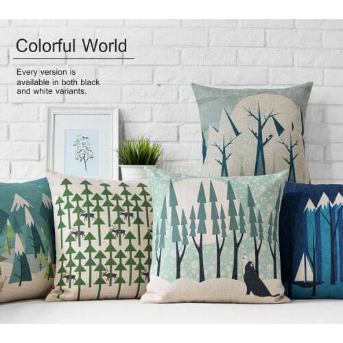 New Winter Ice Snow Trees Animal Linen Pillow Case toon Cushion Case 18"x18" Soft Room Gift Single Sides Printing