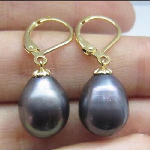 New Baruque 9-10mm South Sea Black Pearl AAA+ Swing earrings 14k/20 Gold