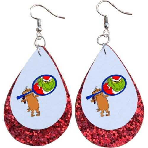 New Buffalo Plaid Earrings Christmas Faux Leather Diy Grinch With Hat Santa Gift