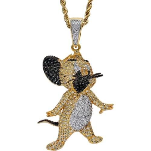 New Hip Hop Cubic Zircon Mouse Pendant Necklace High Quality Chain Luxury Jewelry
