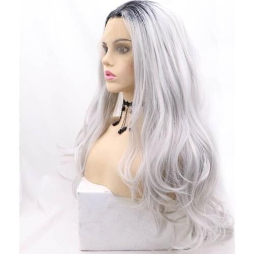 Black Gradient Gray White Wigs Body Wave Synthetic Hair Lace Front Wigs Natural Daily Cosplay Lace Frontal Wigs For Women Girl