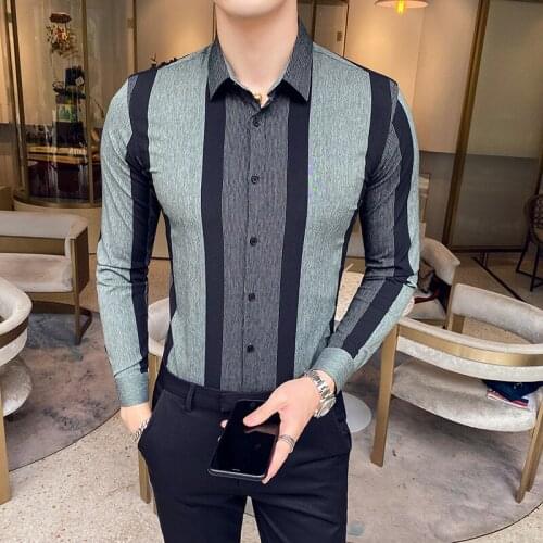Korean Style Long-sleeved Striped Shirt Mens Clothing 2021 Spring High-quality Fashion Slim-fit Business Wrinkle-free Shirt