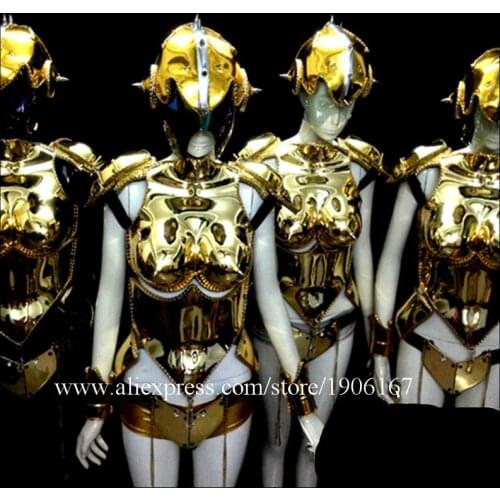 Gold Plated Catwalk Shows Women Costume Carnival Victoria Sexy Lady Evening Dress Cabaret Stage Performance Cosplay Clothes