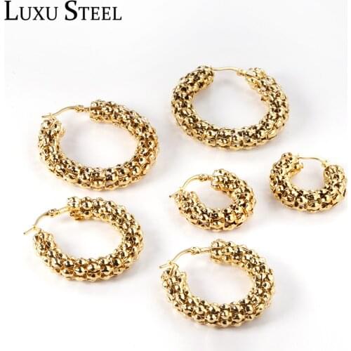 LUXUSTEEL Gold Hoop Earrings Hyperbole Style Size 10mm 25mm 30mm Round Bump Earrings Accessories Girl Party