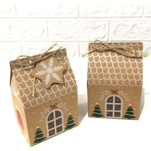 Christmas kraft paper gift box kraft paper packaging box Navidad small house candy box Christmas tree decorations