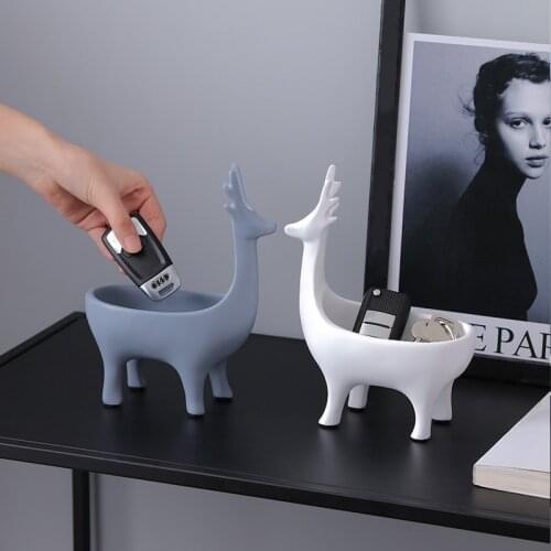 Resin Deer Statue Odel Home Decoration Accessories Modern Jewelry Key Storage Box Animal Sculpture Living Room Decoration