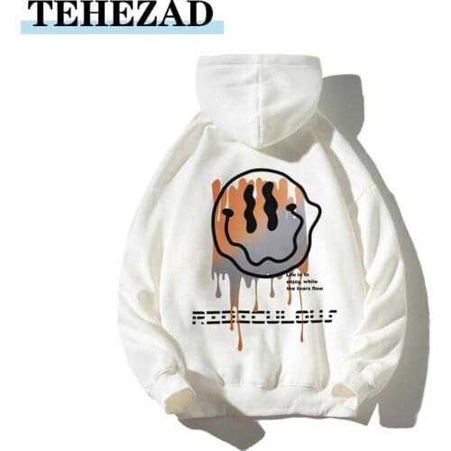 Mens Hoodie Sweatshirt Fall/winter 2021 Thick Smile Face Pure Cotton Fleece Streetwear Hip Hop Casual Pullover Hooded Top Women