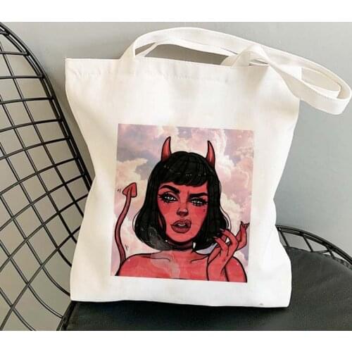 Harajuku vintage Women canvas tote bag angel and devil Female shoulder bag graphic sac shopping Ladies travel Canvas Tote Bag