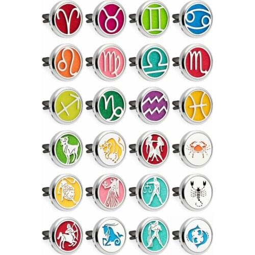 Star Signs 12 Constellations Essential Oil Perfume Locket Car Diffuser Vent Clip Magnetic Random Send 10pcs Oil Pads as Gift