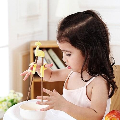 1 Pair Baby Training Chopsticks Wenge Wood Silicone Cartoon Children Learning Chopsticks Baby Exercise Training Chopsticks