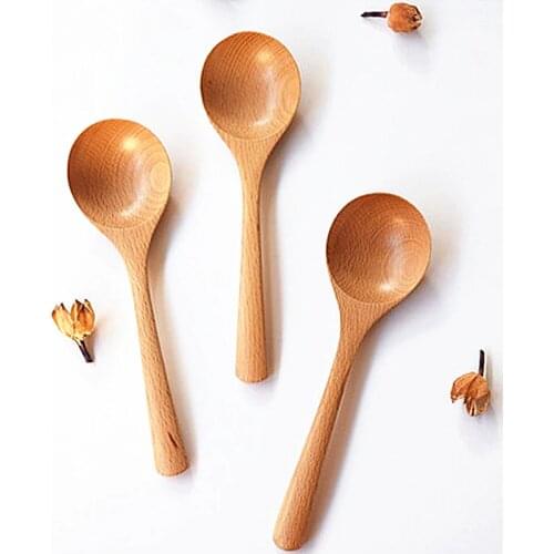 1PC New Long Wooden Spoon Solid Wood Porridge Spoon Creative Green Tableware Coffee Spoons Domestic Kitchen Soup Spoon