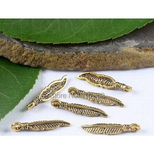 120pcs dark gold-tone feather charms h1837