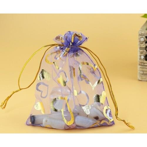 13x18cm (7.08"x5.11")100pcs Purple Heart Brozning Popular Organza Jewelry Gift Bags Cheap Organza Pouches Small Cosmetic Bags