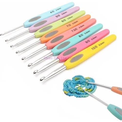 200set 8pcs/set Colorful Soft Plastic Handle Alumina Crochet Hooks Knitting Needles Set Crochet for Weave Sewing Needles Tool