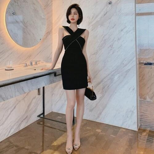 2020 Summer Women Black Slim Slash Neck Beading Mini Dress High-end Womens Dress Vintage Sexy Party Evening Dress Vestidos