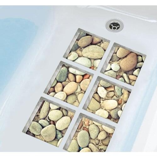 6pcs/set Cobblestone 3D Bathtub Stickers Waterproof Self-Adhesive Non Slip Bath Bathroom Decor Wall Sticker Decoration 15x15cm