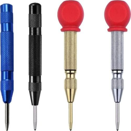 4Pcs Automatic Center Hole Punch Spring Loaded Drill Punch Window Spring Punch with Cushion Cap and Adjustable Impact